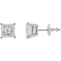 14K White Gold Princess Cut Diamond Stud Earrings - 1.47 Carat Total Diamond Weight