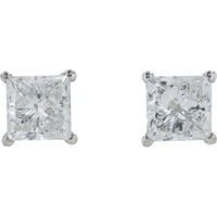 14K White Gold Princess Cut Diamond Stud Earrings - 2.14 Carat Total Diamond Weight