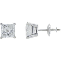 14K White Gold Princess Cut Diamond Stud Earrings - 2.14 Carat Total Diamond Weight