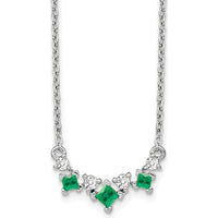 14K White Gold Princess Cut Emerald and Diamond Necklace - 0.40 Carat Total Emerald Weight, 0.06 Carat Total Diamond Weight by Lumare Gioia