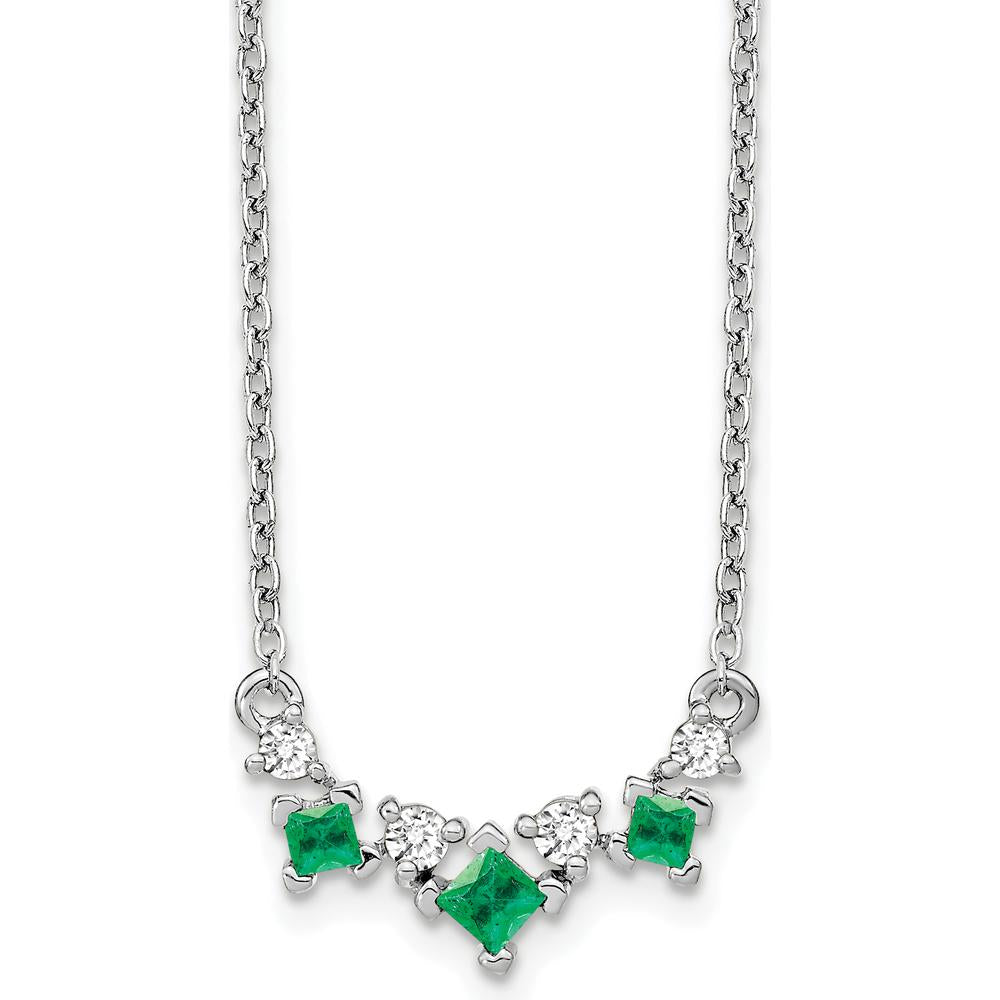 14K White Gold Princess Cut Emerald and Diamond Necklace - 0.40 Carat Total Emerald Weight, 0.06 Carat Total Diamond Weight by Lumare Gioia