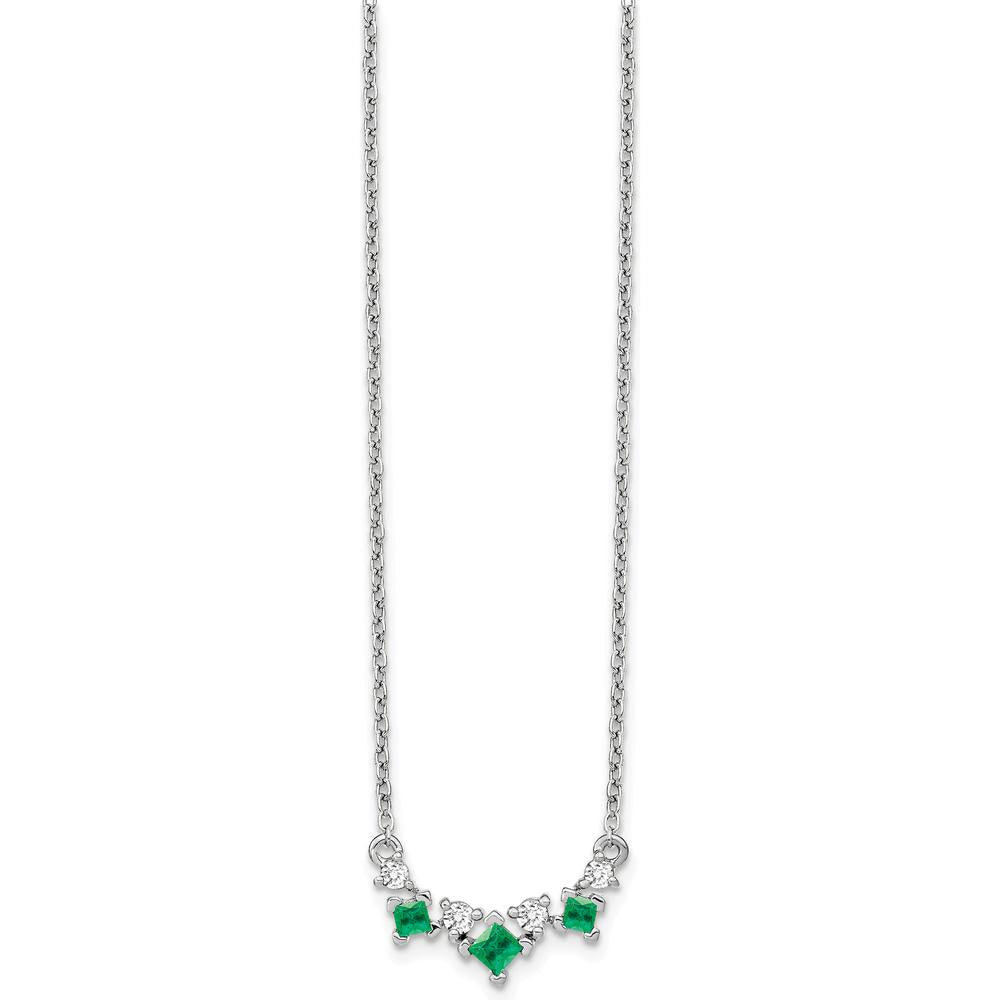 14K White Gold Princess Cut Emerald and Diamond Necklace - 0.40 Carat Total Emerald Weight, 0.06 Carat Total Diamond Weight by Lumare Gioia
