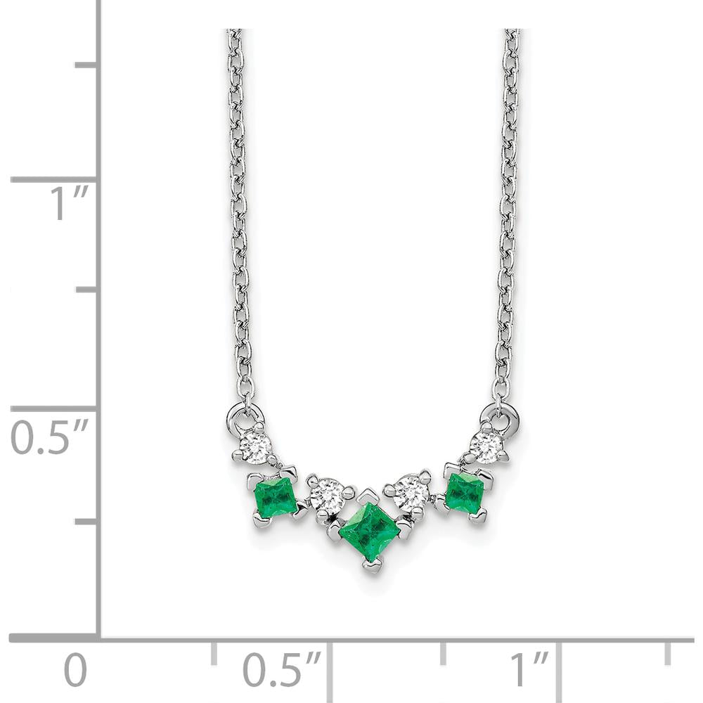 14K White Gold Princess Cut Emerald and Diamond Necklace - 0.40 Carat Total Emerald Weight, 0.06 Carat Total Diamond Weight by Lumare Gioia