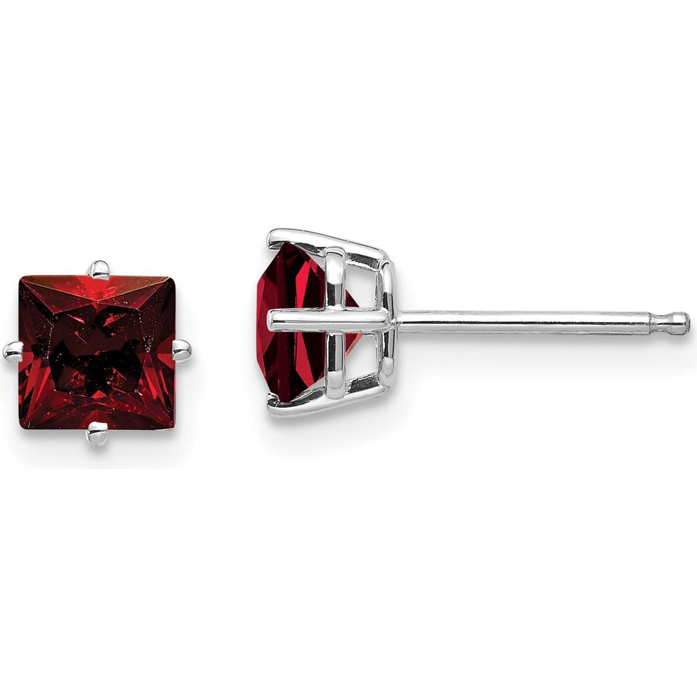 14K White Gold Princess Cut Garnet Stud Earrings - 0.85 Carat Total Garnet Weight by Monteluci Fine Jewelry