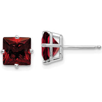 14K White Gold Princess Cut Garnet Stud Earrings - 1.90 Carat Total Gem Weight by Monteluci Fine Jewelry