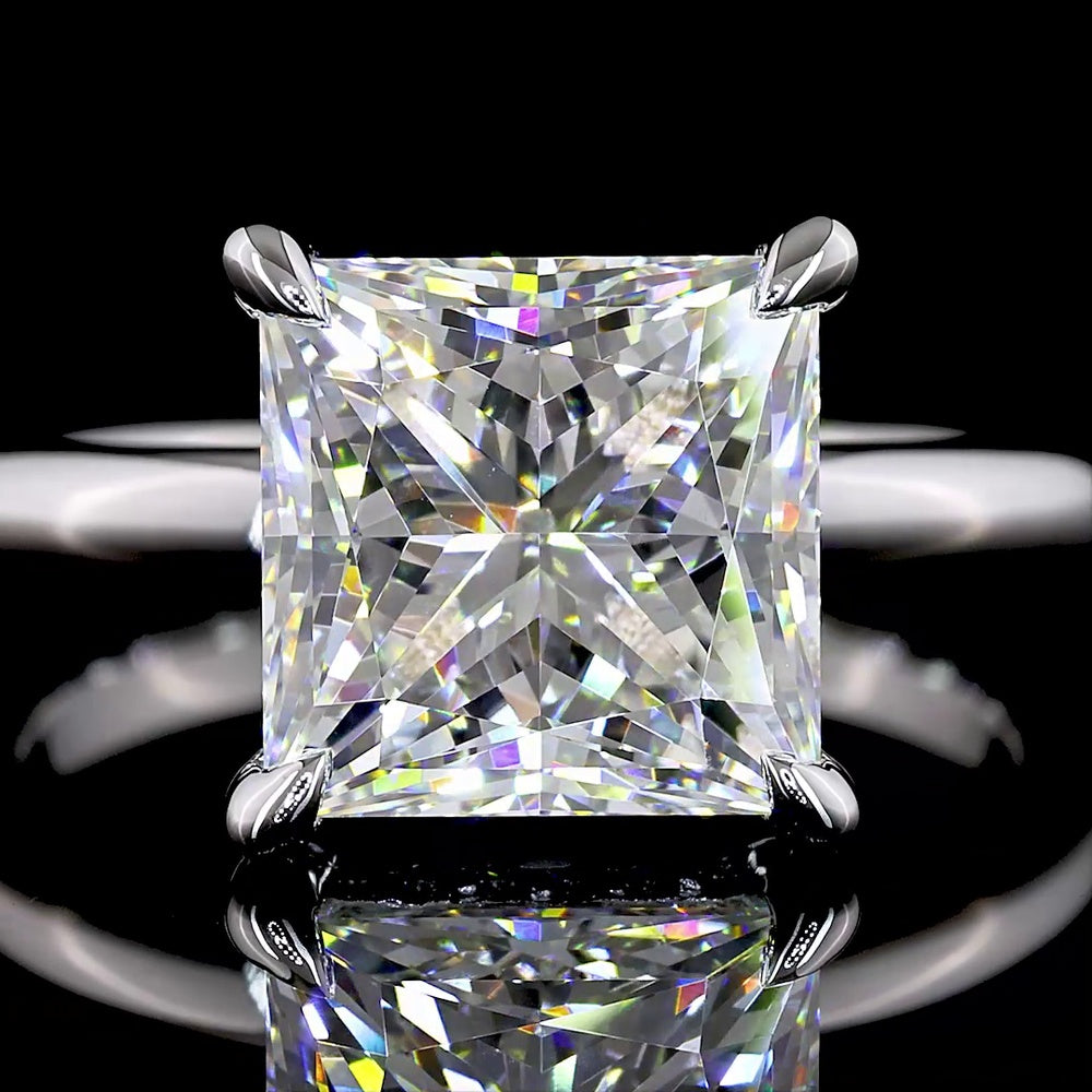 14K White Gold Princess Cut Hidden Halo Ring with 4.16 Carat E VVS2 Lab Diamond and 0.12 Carat Accent Diamonds - 4.28 Total Carat Weight - Covaloro Fine Jewelry