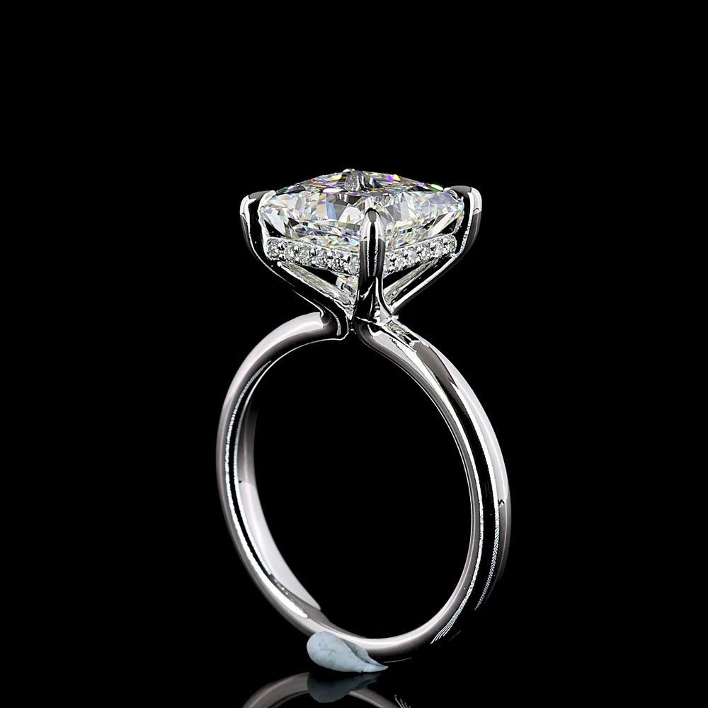 14K White Gold Princess Cut Hidden Halo Ring with 4.16 Carat E VVS2 Lab Diamond and 0.12 Carat Accent Diamonds - 4.28 Total Carat Weight - Covaloro Fine Jewelry