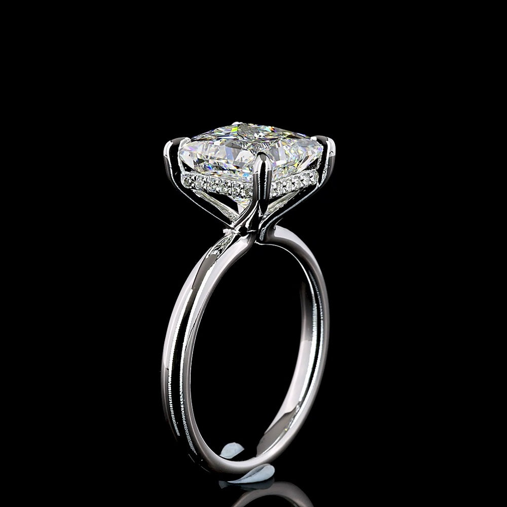 14K White Gold Princess Cut Hidden Halo Ring with 4.16 Carat E VVS2 Lab Diamond and 0.12 Carat Accent Diamonds - 4.28 Total Carat Weight - Covaloro Fine Jewelry
