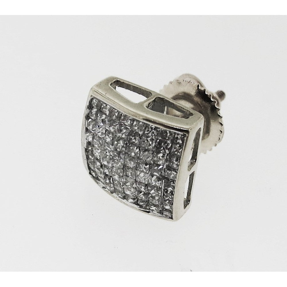 14K White Gold Princess-Cut Invisible Set Stud Earrings - 0.95 Carat Total Diamond Weight by Auriventus