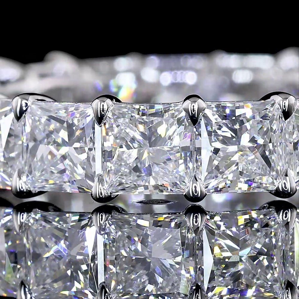 14K White Gold Princess Cut Lab Diamond Eternity Band - 5.13 Carat Total Weight, E-F Color, VS Clarity, 19-Stone Prong Set Ring - Covaloro Fine Jewelry