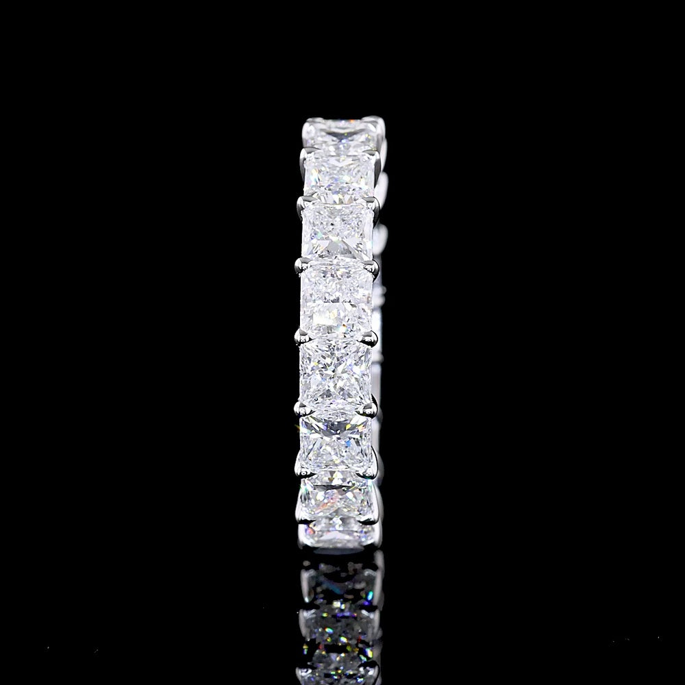 14K White Gold Princess Cut Lab Diamond Eternity Band - 5.13 Carat Total Weight, E-F Color, VS Clarity, 19-Stone Prong Set Ring - Covaloro Fine Jewelry