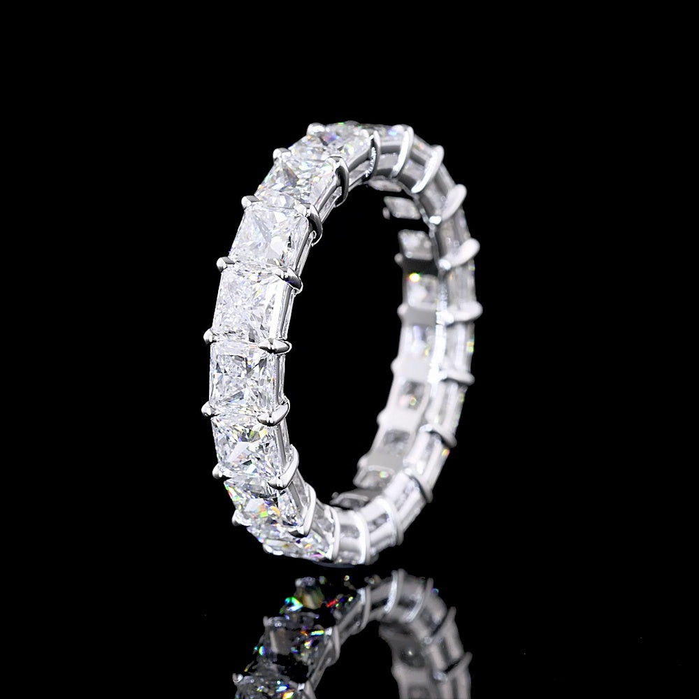 14K White Gold Princess Cut Lab Diamond Eternity Band - 5.13 Carat Total Weight, E-F Color, VS Clarity, 19-Stone Prong Set Ring - Covaloro Fine Jewelry