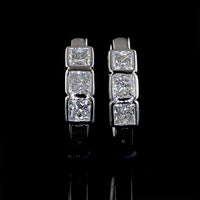 14K White Gold Princess Cut Lab Diamond Huggie Earrings with Bezel Settings - 0.93 Carat Total Weight - Covaloro Fine Jewelry
