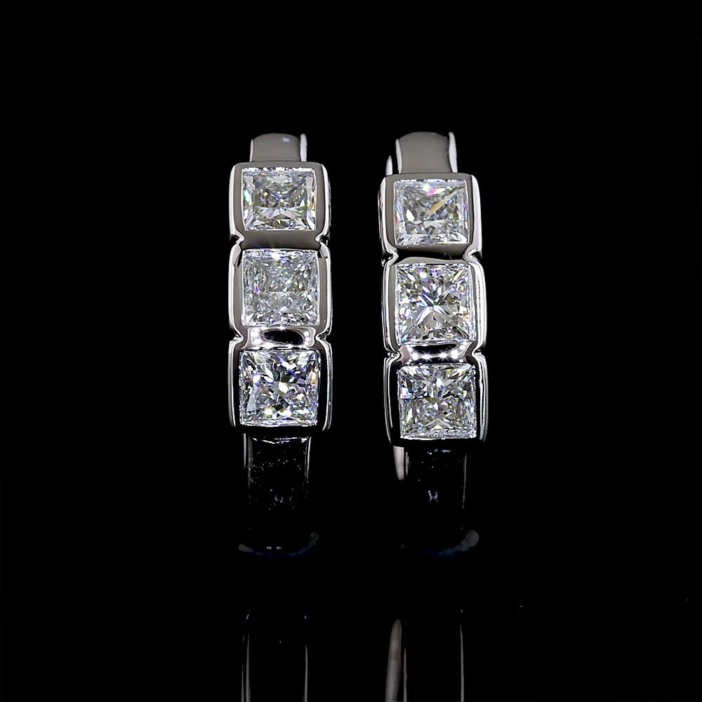 14K White Gold Princess Cut Lab Diamond Huggie Earrings with Bezel Settings - 0.93 Carat Total Weight - Covaloro Fine Jewelry