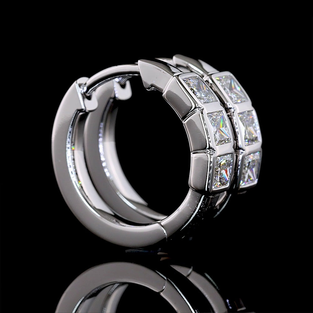 14K White Gold Princess Cut Lab Diamond Huggie Earrings with Bezel Settings - 0.93 Carat Total Weight - Covaloro Fine Jewelry