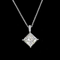 14K White Gold Princess Cut Lab Diamond Pendant with Accent Brilliant Stones - 3.83 Carat Total Diamond Weight - Covaloro Fine Jewelry