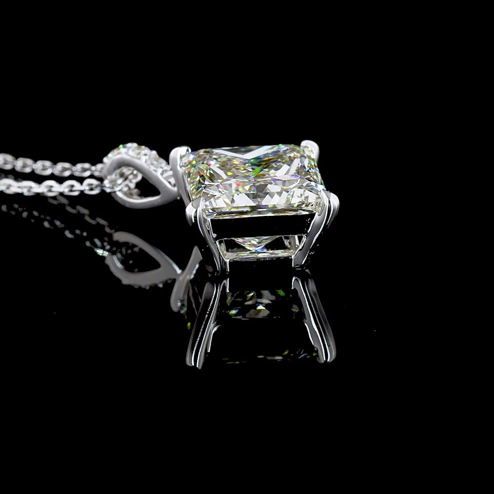 14K White Gold Princess Cut Lab Diamond Pendant with Accent Brilliant Stones - 3.83 Carat Total Diamond Weight - Covaloro Fine Jewelry