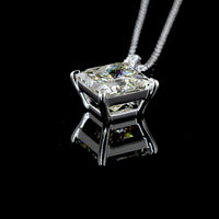 14K White Gold Princess Cut Lab Diamond Pendant with Accent Brilliant Stones - 3.83 Carat Total Diamond Weight - Covaloro Fine Jewelry