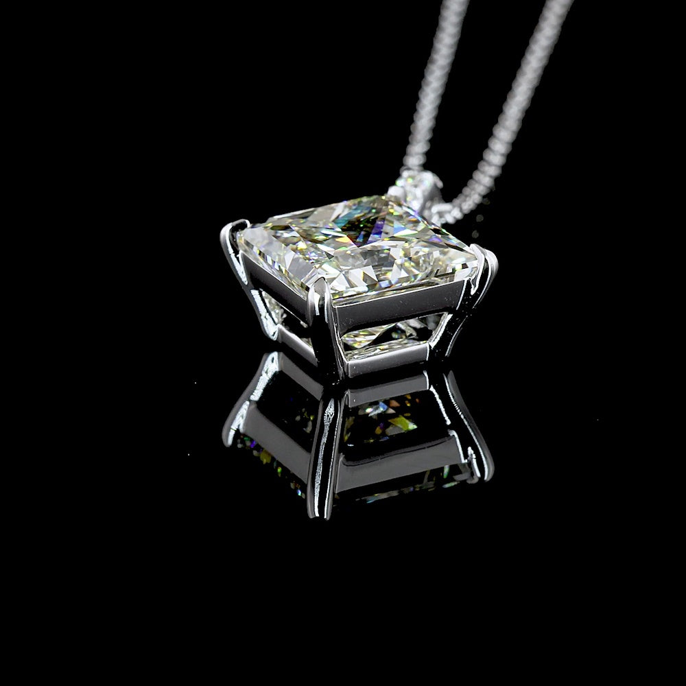14K White Gold Princess Cut Lab Diamond Pendant with Accent Brilliant Stones - 3.83 Carat Total Diamond Weight - Covaloro Fine Jewelry