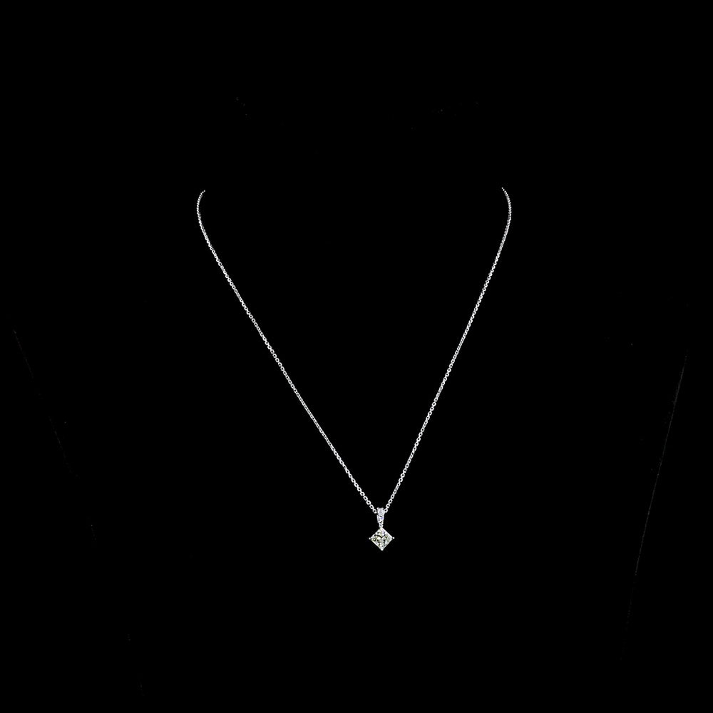 14K White Gold Princess Cut Lab Diamond Solitaire Pendant with Accent Diamonds - 2.83 Carats Total Diamond Weight - Covaloro Fine Jewelry