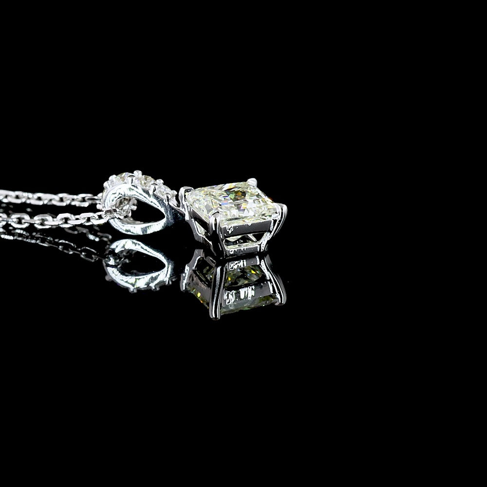 14K White Gold Princess Cut Lab Diamond Solitaire Pendant with Accent Diamonds - 2.83 Carats Total Diamond Weight - Covaloro Fine Jewelry