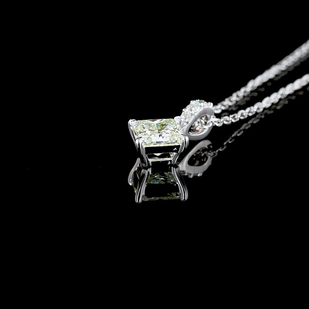 14K White Gold Princess Cut Lab Diamond Solitaire Pendant with Accent Diamonds - 2.83 Carats Total Diamond Weight - Covaloro Fine Jewelry