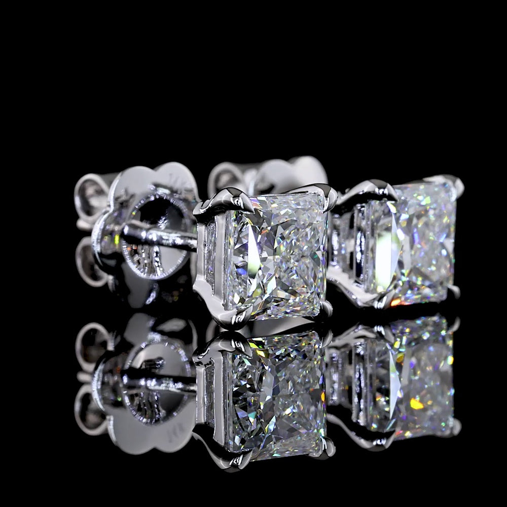 14K White Gold Princess Cut Lab Diamond Stud Earrings - 2.59 Carat Total Weight, D VVS2 Clarity, IGI Certified - Covaloro Fine Jewelry