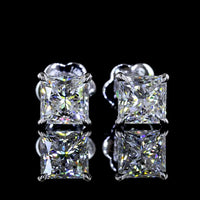 14K White Gold Princess Cut Lab Diamond Stud Earrings - 2.59 Carat Total Weight, D VVS2 Clarity, IGI Certified - Covaloro Fine Jewelry