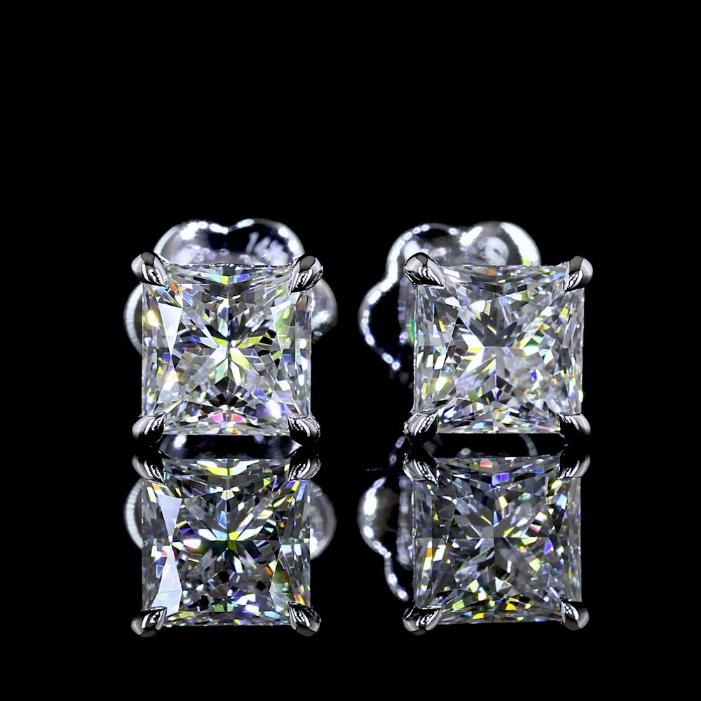 14K White Gold Princess Cut Lab Diamond Stud Earrings - 2.59 Carat Total Weight, D VVS2 Clarity, IGI Certified - Covaloro Fine Jewelry