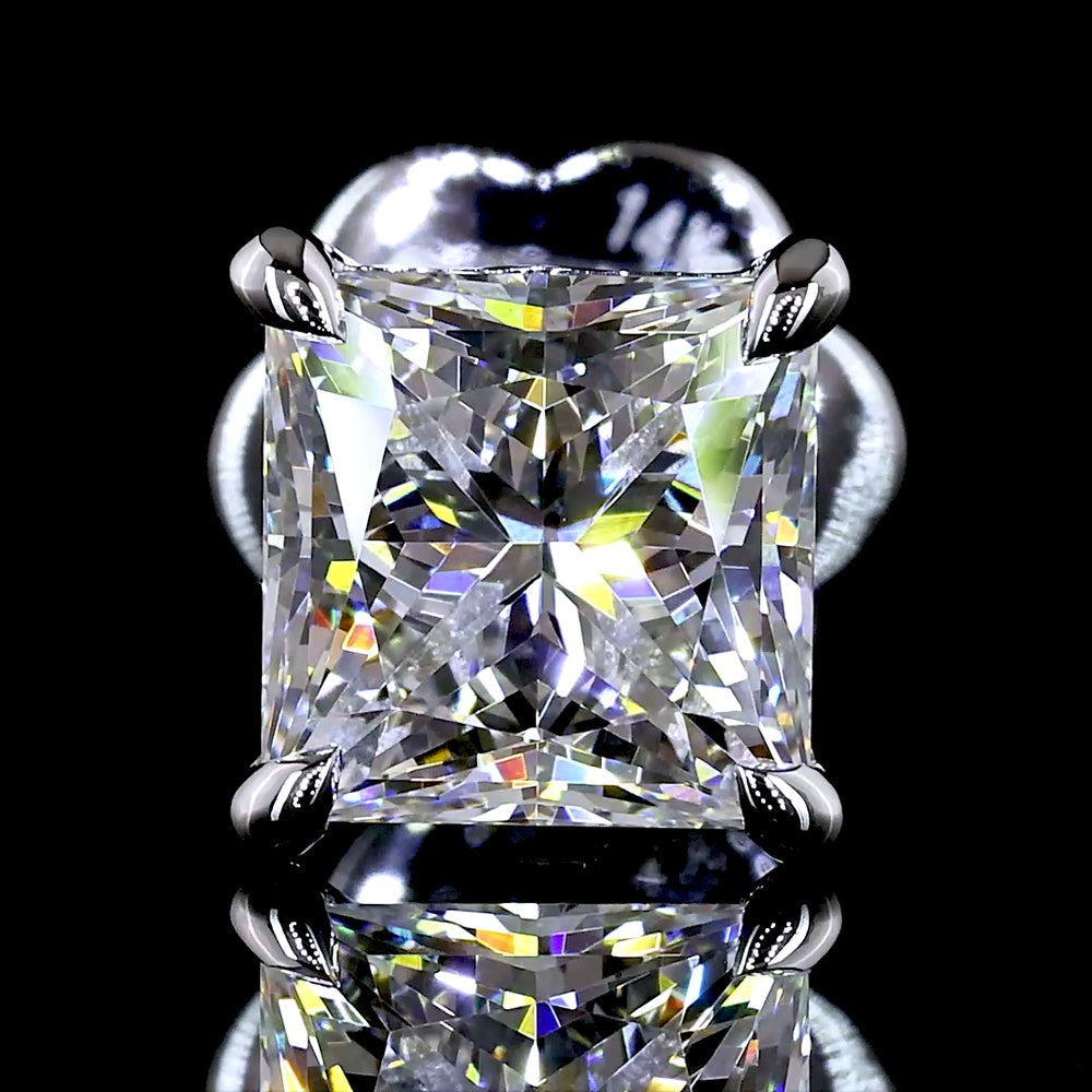 14K White Gold Princess Cut Lab Diamond Stud Earrings - 2.59 Carat Total Weight, D VVS2 Clarity, IGI Certified - Covaloro Fine Jewelry