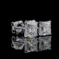 14K White Gold Princess Cut Lab Diamond Stud Earrings - 3.06 Carat Total Weight, E-F Color, VVS2 Clarity with Secure Push Backs - Covaloro Fine Jewelry