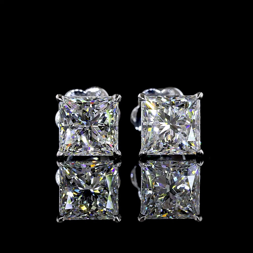 14K White Gold Princess Cut Lab Diamond Stud Earrings - 3.06 Carat Total Weight, E-F Color, VVS2 Clarity with Secure Push Backs - Covaloro Fine Jewelry