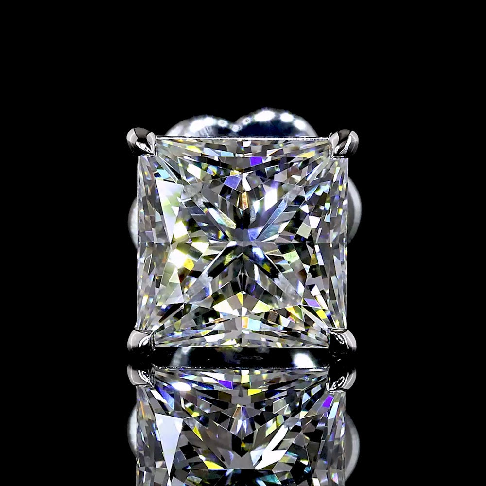 14K White Gold Princess Cut Lab Diamond Stud Earrings - 3.06 Carat Total Weight, E-F Color, VVS2 Clarity with Secure Push Backs - Covaloro Fine Jewelry