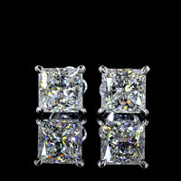 14K White Gold Princess Cut Lab Diamond Stud Earrings - 3.55 Carat Total Weight (E-F Color, VVS1 Clarity) with IGI Certification - Covaloro Fine Jewelry