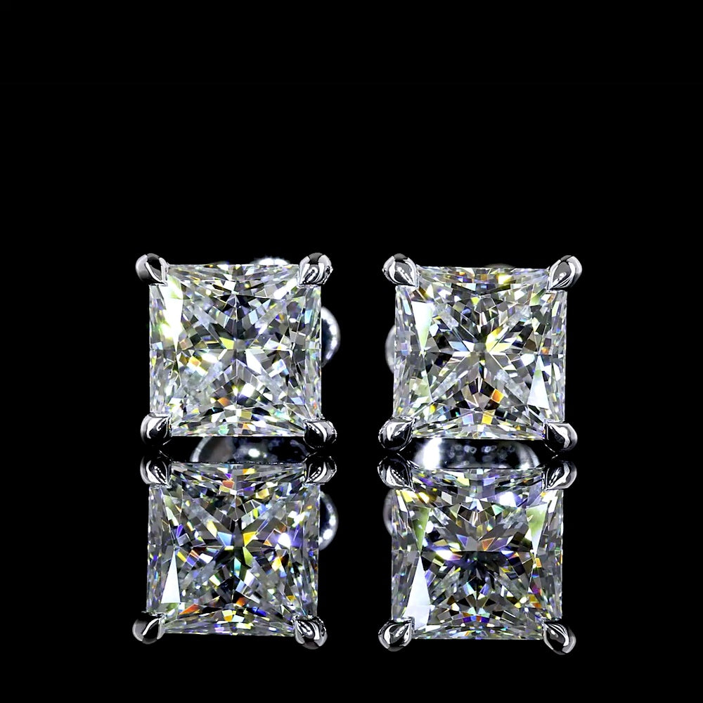 14K White Gold Princess Cut Lab Diamond Stud Earrings - 3.55 Carat Total Weight (E-F Color, VVS1 Clarity) with IGI Certification - Covaloro Fine Jewelry