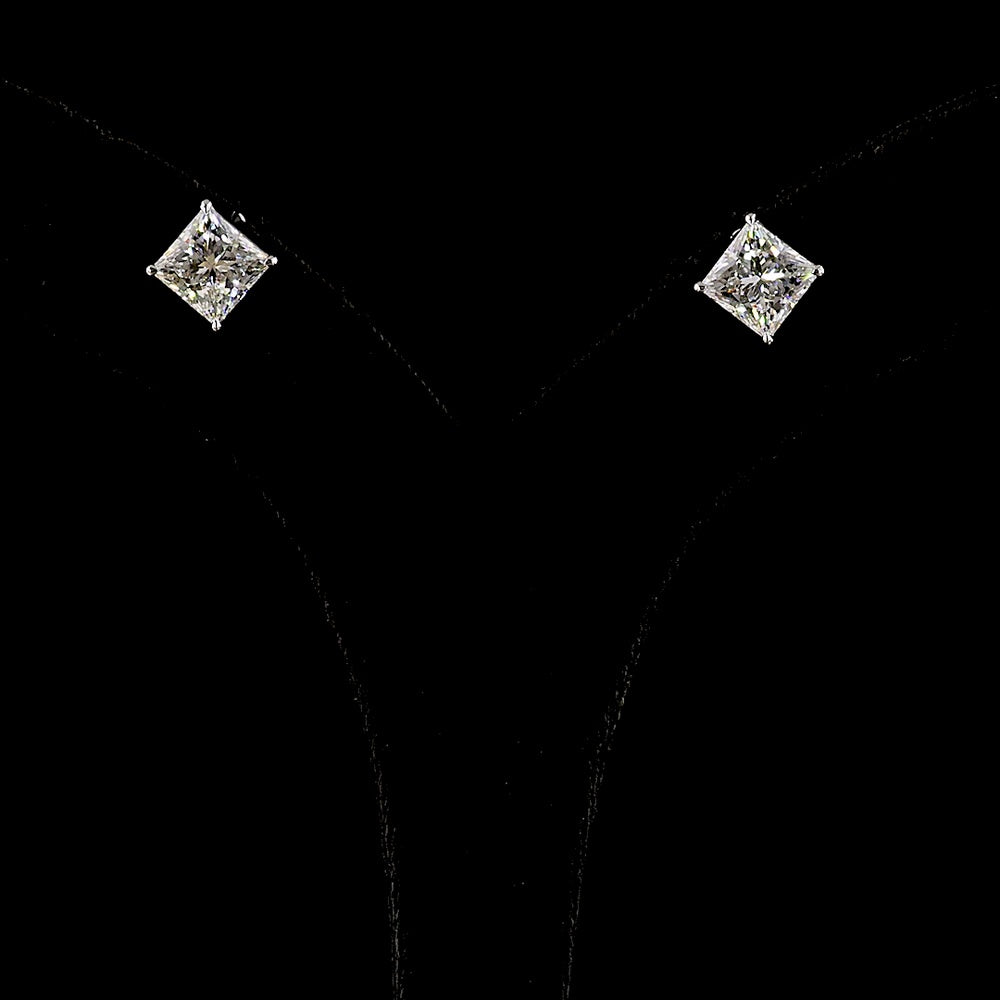 14K White Gold Princess Cut Lab Diamond Stud Earrings - 4.21 Carat Total Weight, E-F Color, VS1 Clarity - Covaloro Fine Jewelry