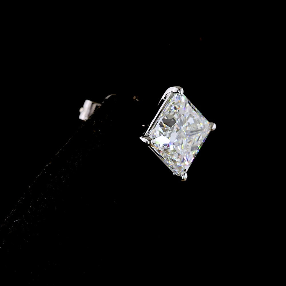 14K White Gold Princess Cut Lab Diamond Stud Earrings - 4.21 Carat Total Weight, E-F Color, VS1 Clarity - Covaloro Fine Jewelry