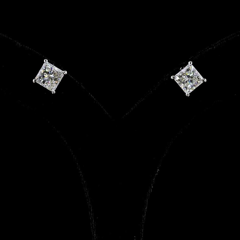 14K White Gold Princess Cut Lab Diamond Stud Earrings - 4.58 Carat Total Weight, E VVS1 to F VS1 Clarity - Covaloro Fine Jewelry
