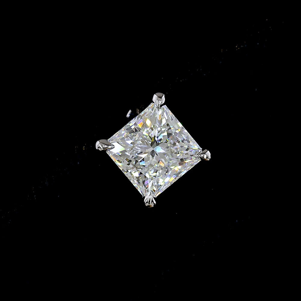 14K White Gold Princess Cut Lab Diamond Stud Earrings - 4.58 Carat Total Weight, E VVS1 to F VS1 Clarity - Covaloro Fine Jewelry
