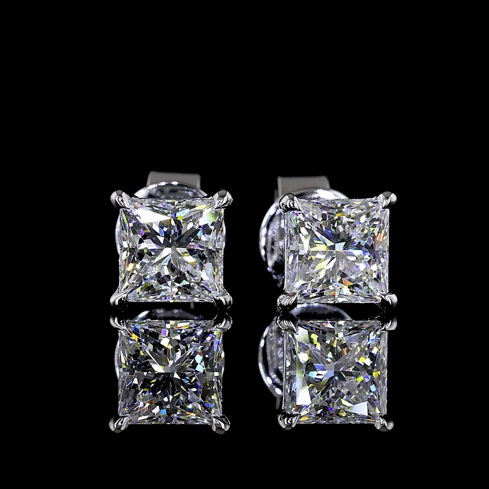 14K White Gold Princess Cut Lab Diamond Stud Earrings - D VVS2 - 1.49 Carat Total Weight - Covaloro Fine Jewelry