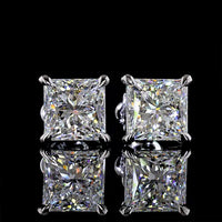14K White Gold Princess Cut Lab Diamond Stud Earrings - Total 5.24 Carats, D-E VVS2 Clarity with IGI Certification - Covaloro Fine Jewelry