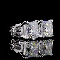 14K White Gold Princess Cut Lab Diamond Stud Earrings - Total 5.24 Carats, D-E VVS2 Clarity with IGI Certification - Covaloro Fine Jewelry