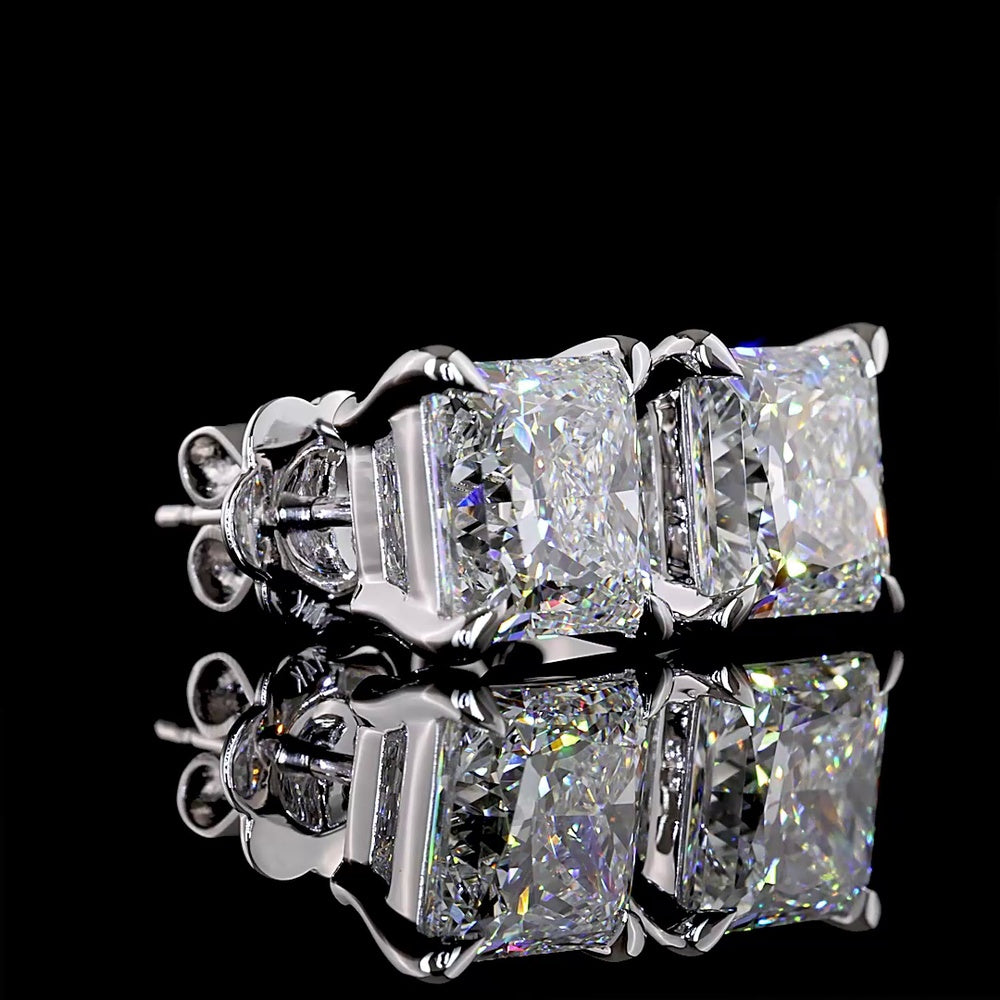 14K White Gold Princess Cut Lab Diamond Stud Earrings - Total 5.24 Carats, D-E VVS2 Clarity with IGI Certification - Covaloro Fine Jewelry