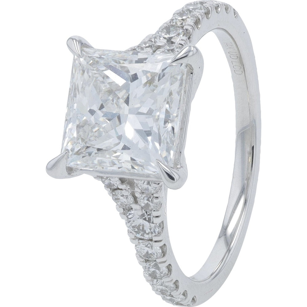 14K White Gold Princess Cut Lab Grown Diamond Engagement Ring with Pavé Band - 3.50 Carat Total Weight