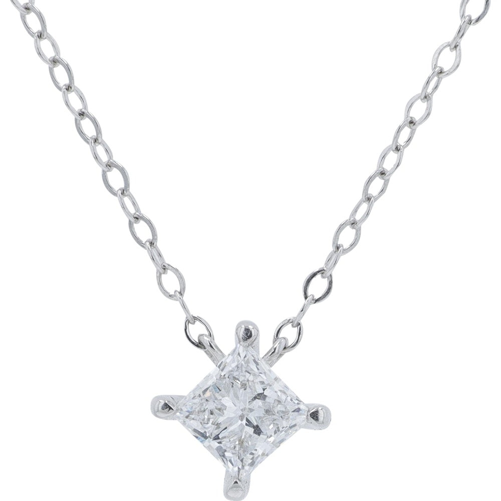 14K White Gold Princess Cut Lab Grown Diamond Solitaire Pendant Necklace - 0.50 Carat Total Diamond Weight