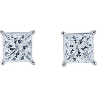 14K White Gold Princess Cut Lab Grown Diamond Stud Earrings - 2.50 Carat Total Diamond Weight