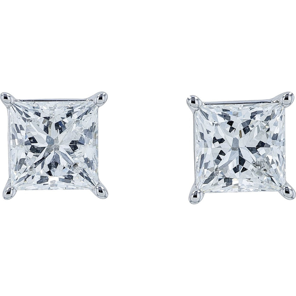 14K White Gold Princess Cut Lab Grown Diamond Stud Earrings - 2.50 Carat Total Diamond Weight