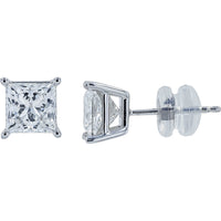 14K White Gold Princess Cut Lab Grown Diamond Stud Earrings - 2.50 Carat Total Diamond Weight