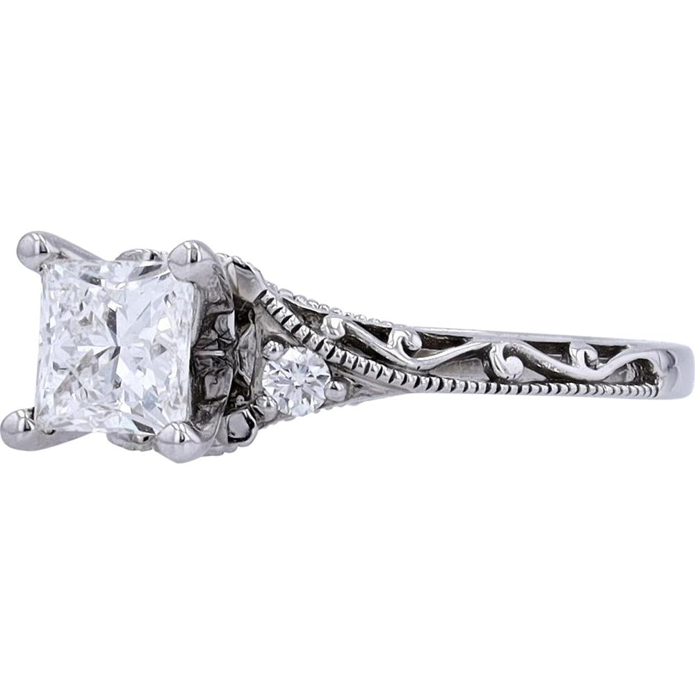 14K White Gold Princess Cut Leo Diamond Engagement Ring - 0.83 Carats Total Diamond Weight