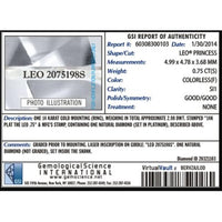 14K White Gold Princess Cut Leo Diamond Engagement Ring - 0.83 Carats Total Diamond Weight